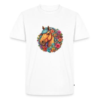 Cute horse face in sea of flowers - Men's Premium Organic T-Shirt - white - Front - Nico (187cm)