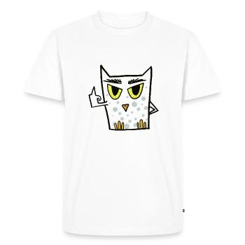 Fuck you owl montre un doigt d’honneur - T-shirt Premium bio Homme - blanc - Devant - Nico (187cm)