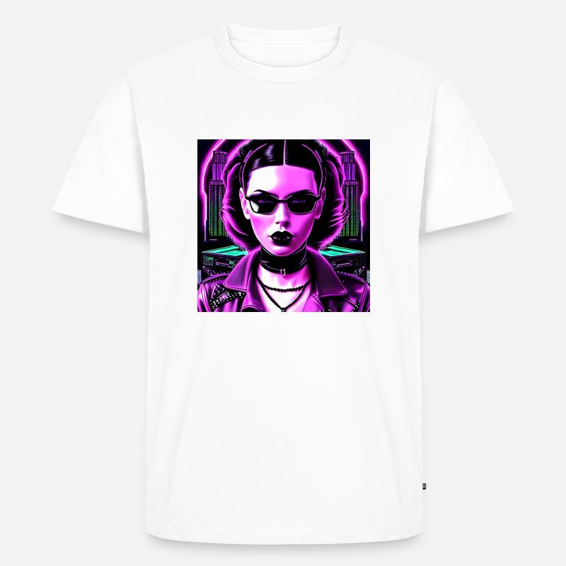 Synthwave-Mädchen - Männer Premium Bio T-Shirt - Weiß
