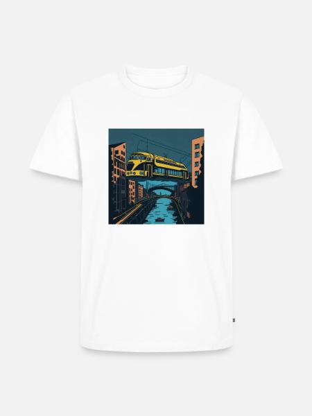 Abstrakte Schwebebahn über der Wupper - Männer Premium Bio T-Shirt - Weiß