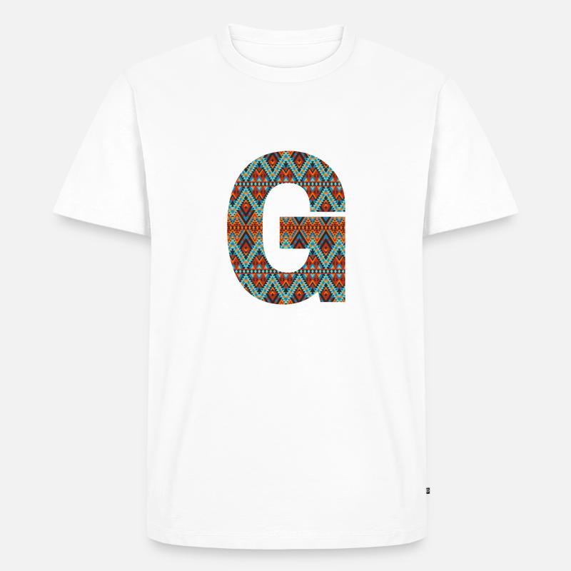Buchstabe G- Boho-Design, Buntes Monogramm - Männer Premium Bio T-Shirt - Weiß
