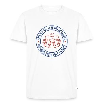 AMICALE LEVEURS DE COUDES - T-shirt Premium bio Homme - blanc - Devant - Nico (187cm)