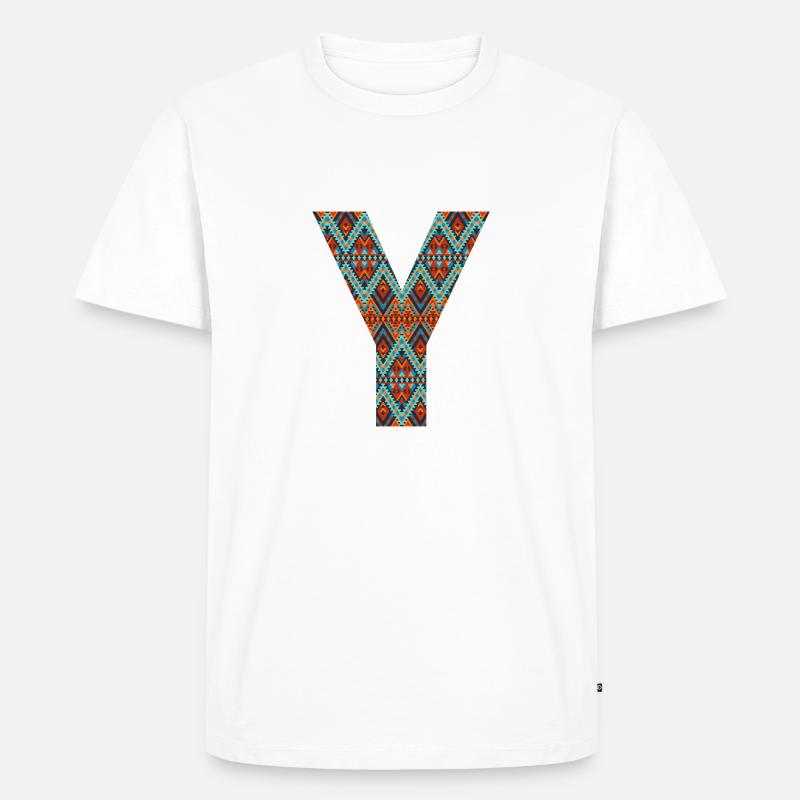 Buchstabe Y- Boho-Design, buntes Monogramm - Männer Premium Bio T-Shirt - Weiß