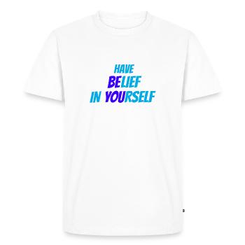 BElieve in YOUrself - - Men's Premium Organic T-Shirt - white - Front - Nico (187cm)