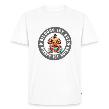 Education is not as good as biceps training - Men's Premium Organic T-Shirt - white - Front - Nico (187cm)