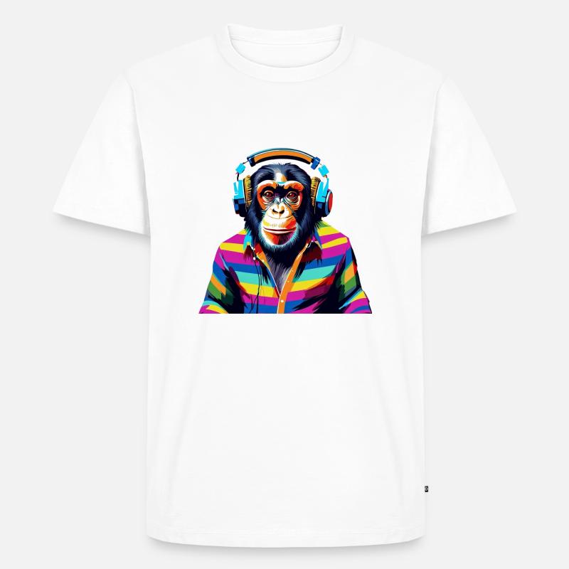 DJ Schimpansen bunt - Männer Premium Bio T-Shirt - Weiß