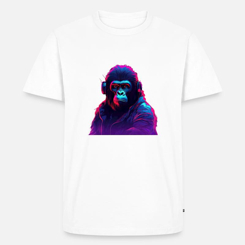 Synthwave-Neon-Beats eines Gorillas - Männer Premium Bio T-Shirt - Weiß