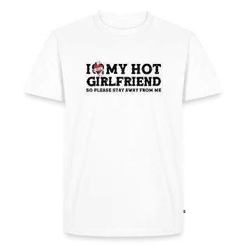 Vintage I Love My Hot Girlfriend - Stay Away - T-shirt Premium bio Homme - blanc - Devant - Nico (187cm)