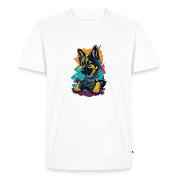 Le chiot berger allemand joue avec le contrôle du gibier - T-shirt Premium bio Homme - blanc - Devant - Nico (187cm)