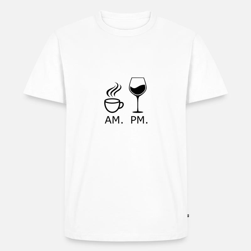 Morgens Kaffe Abends Wein - Männer Premium Bio T-Shirt - Weiß