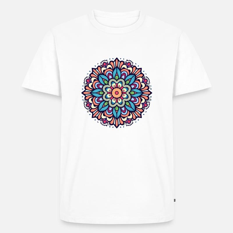 Buntes geometrisches Mandala-Blumenmuster - Männer Premium Bio T-Shirt - Weiß