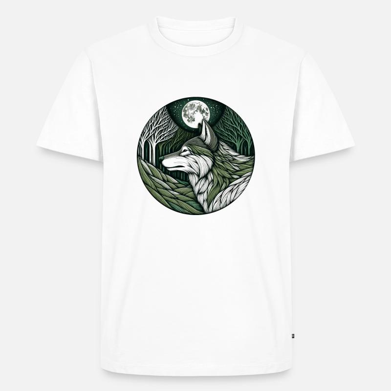 Wolf im Mondschein - Männer Premium Bio T-Shirt - Weiß