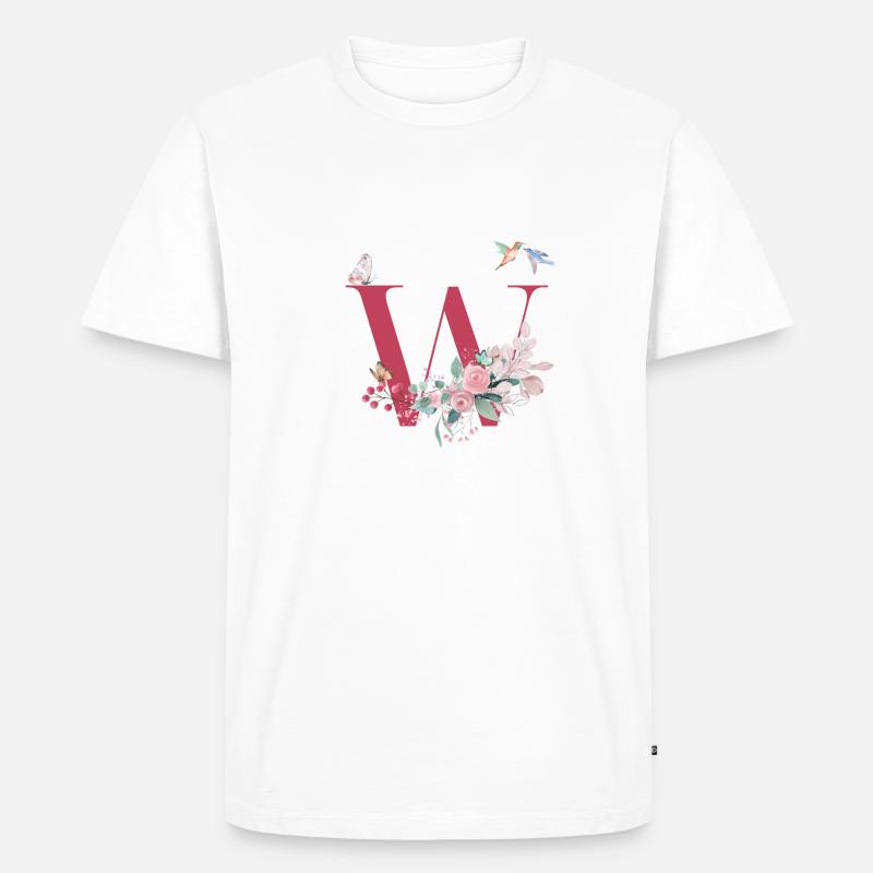 Buchstabe mit Blumen - Geschenkidee - Männer Premium Bio T-Shirt - Weiß