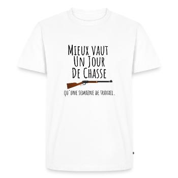Cadeau chasse - message drôle pour chasseur - T-shirt Premium bio Homme - blanc - Devant - Nico (187cm)
