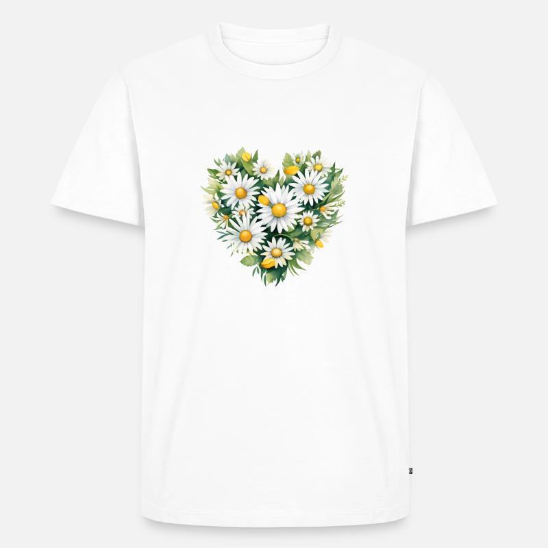 Gänseblümchen-Herz - Männer Premium Bio T-Shirt - Weiß