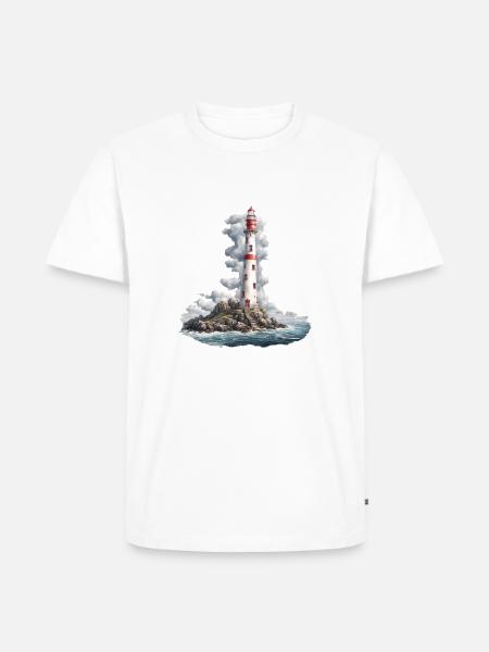 Leuchtturm Illustration - Männer Premium Bio T-Shirt - Weiß