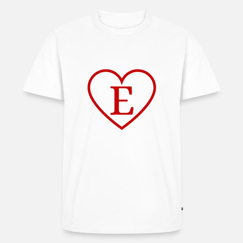 Buchstabe e rotes Herz - Männer Premium Bio T-Shirt - Weiß