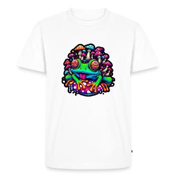 Psychedelic frog with mushrooms - Men's Premium Organic T-Shirt - white - Front - Nico (187cm)