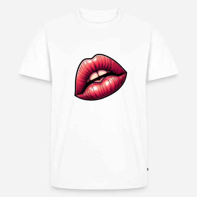 Rote Lippen - Intensive Sinnlichkeit - Männer Premium Bio T-Shirt - Weiß