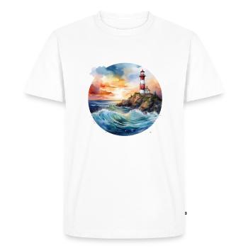 Majestic Lighthouse at Sunset with Crashing Waves - Men's Premium Organic T-Shirt - white - Front - Nico (187cm)