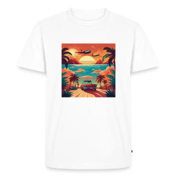 Vintage Beach Sunset with Red Car and Planes - Men's Premium Organic T-Shirt - white - Front - Nico (187cm)
