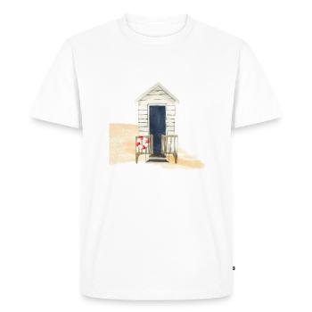 Striped Nautical Beach Hut Design - Men's Premium Organic T-Shirt - white - Front - Nico (187cm)