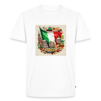 Italian Flag with Iconic Landmarks and Food Art - Men's Premium Organic T-Shirt - white - Front - Nico (187cm)