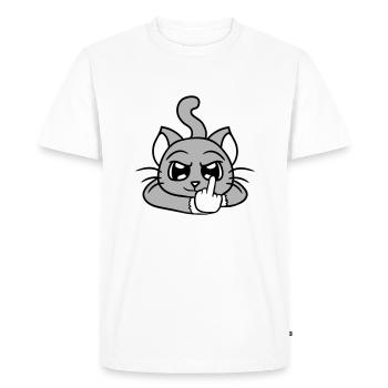 Nasty Cat Shows Middle Finger Insult Hand Fun - Men's Premium Organic T-Shirt - white - Front - Nico (187cm)