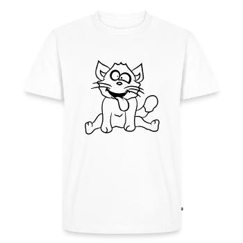 Chat Plisse les yeux Drôle Fou Langue Sortie Grimace - T-shirt Premium bio Homme - blanc - Devant - Nico (187cm)