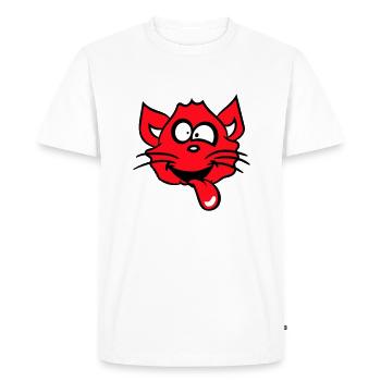 Chat Plisse les yeux Drôle Fou Langue Sortie Grimace - T-shirt Premium bio Homme - blanc - Devant - Nico (187cm)