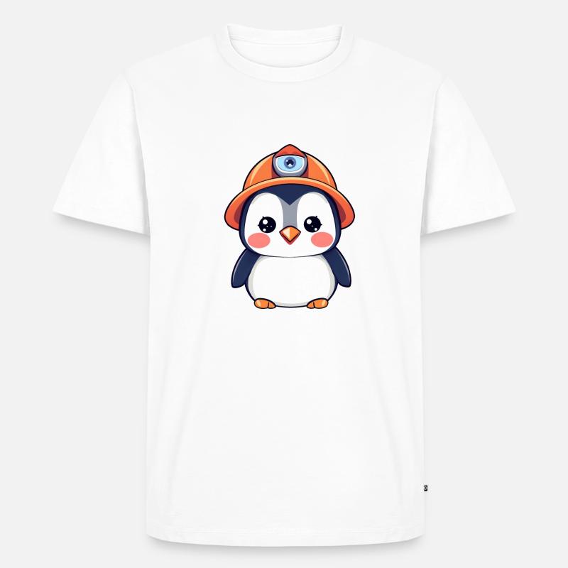 Pingouin de l’équipe de construction dans un casque de sécurité orange - T-shirt Premium bio Homme - blanc