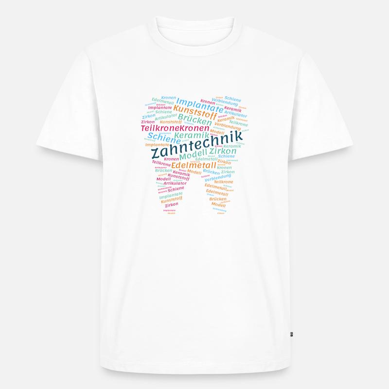Zahntechnik Wordcloud bunt - Männer Premium Bio T-Shirt - Weiß