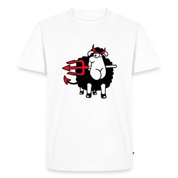 Mouton Diable Satan Enfer Mal Trident Cornes Cool - T-shirt Premium bio Homme - blanc - Devant - Nico (187cm)