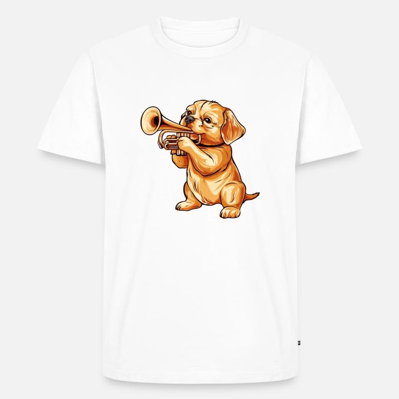 Hunde Trompete - Männer Premium Bio T-Shirt - Weiß