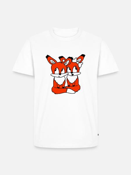 2 Foxes Couple In Love Two Friends Love Team Cute - Men's Premium Organic T-Shirt - white