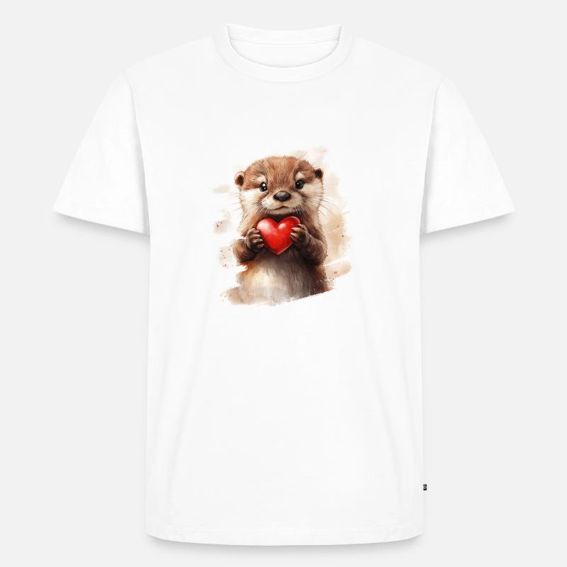 Otter mit Herz - Männer Premium Bio T-Shirt - Weiß