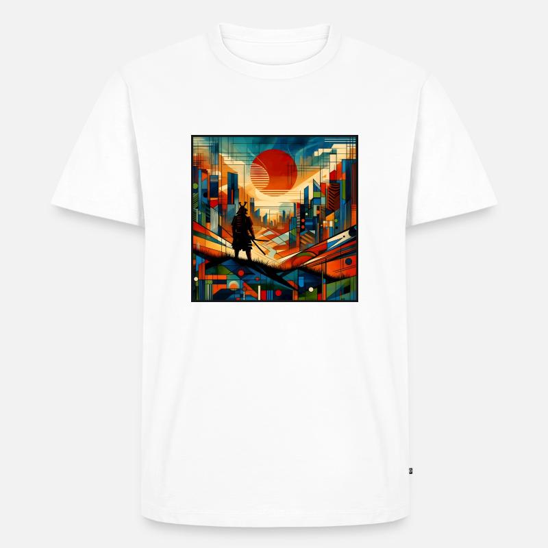 Samurai vor roter Sonne - Männer Premium Bio T-Shirt - Weiß