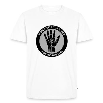 Les voleurs à l’étalage s’unissent - T-shirt Premium bio Homme - blanc - Devant - Nico (187cm)