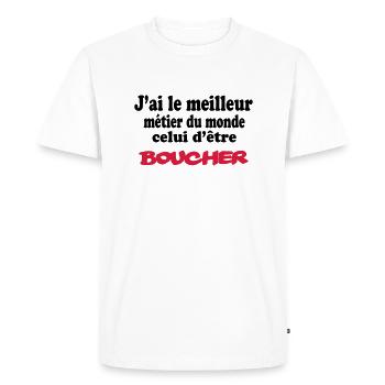 J'ai le meilleur métier du monde boucher : boucher - T-shirt Premium bio Homme - blanc - Devant - Nico (187cm)