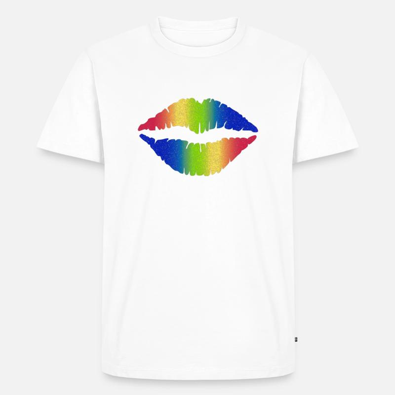Rainbow Lips Pride - Männer Premium Bio T-Shirt - Weiß