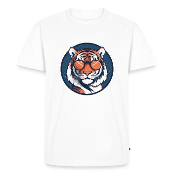 Tiger with sunglasses, cat, striped predatory animal - Men's Premium Organic T-Shirt - white - Front - Nico (187cm)