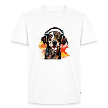 Chien drôle avec des écouteurs Chiens Design - T-shirt Premium bio Homme - blanc - Devant - Nico (187cm)