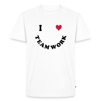 J’aime le travail d’équipe - T-shirt Premium bio Homme - blanc - Devant - Nico (187cm)