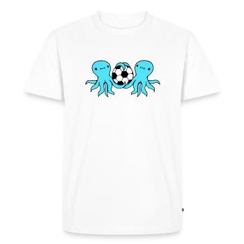 2 amis de l’équipe Octopus jouant au football, au ballon et au ballon - T-shirt Premium bio Homme - blanc - Devant - Nico (187cm)