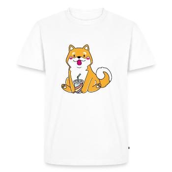 shiba inu avec gobelet en papier - T-shirt Premium bio Homme - blanc - Devant - Nico (187cm)