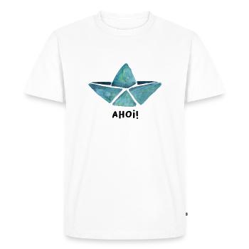 Paper boat paper ship watercolor Ahoi Maritim - Men's Premium Organic T-Shirt - white - Front - Nico (187cm)