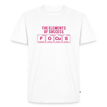 Funny saying: FOCUS - The Elements of Succes - Men's Premium Organic T-Shirt - white - Front - Nico (187cm)