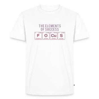 Funny saying: FOCUS - The Elements of Succes - Men's Premium Organic T-Shirt - white - Front - Nico (187cm)