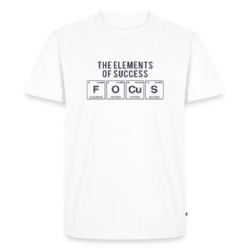 Funny saying: FOCUS - The Elements of Succes - Men's Premium Organic T-Shirt - white - Front - Nico (187cm)