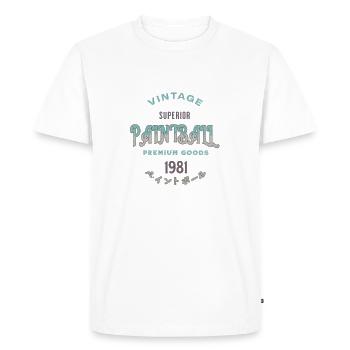 Paintball vintage depuis 1981, produits haut de gamme - T-shirt Premium bio Homme - blanc - Devant - Nico (187cm)